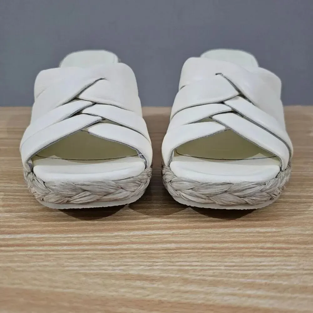 NEW Vince Gilian Woven Espadrille Wedge Sandal Marble Cream Size 8